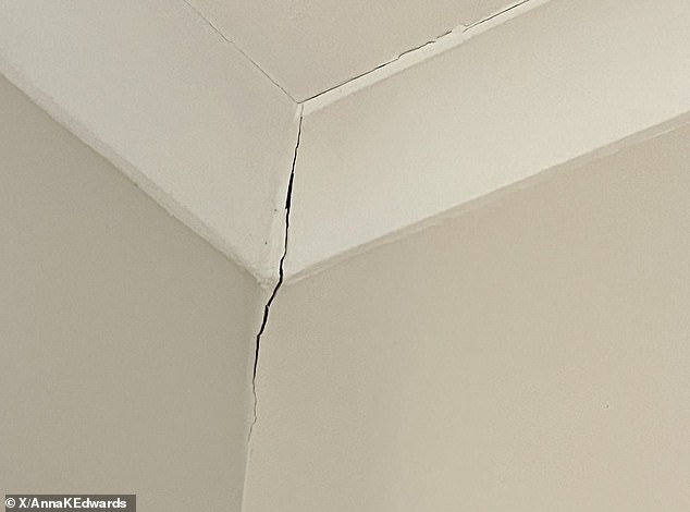 On X, Anna Edwards posted photos of cracks in the walls of her home caused by the earthquake