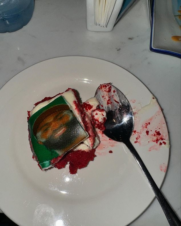 Another photo shows a slice of cake with Brown's face on it, apparently to celebrate her birthday last month