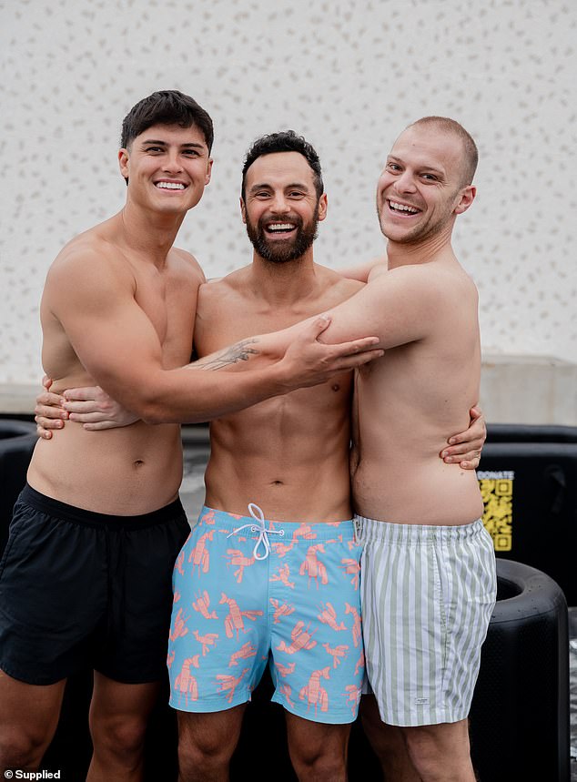 Cam, 40, showed off his toned physique as he went shirtless in an ice bath on Daffodil Day alongside his MAFS grooms Al Perkins (pictured left) and Jack Millar (pictured right)