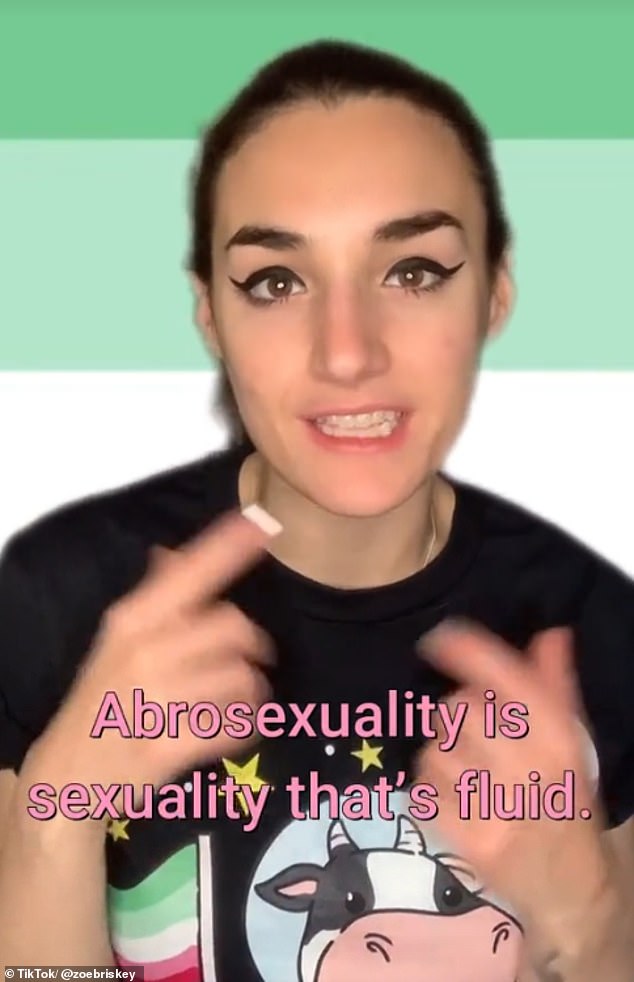 In another video, posted by @zoebriskey, she told her 74,000 followers that abrosexuality is 