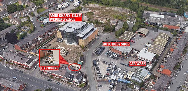 An aerial photograph shows how close Khan's location is to where the waste was dumped