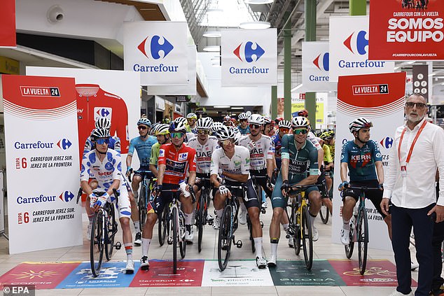 Riders rolled through the dairy aisle of the store at the start of their journey to Yunquera