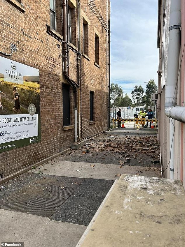 The remains of a chimney that collapsed during the earthquake