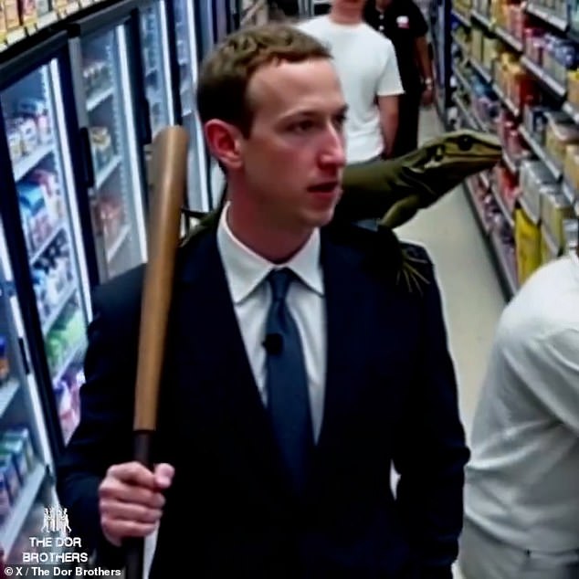 The clip also showed Facebook founder and CEO Mark Zuckerberg walking through a store with a baseball bat in his hand and a reptile on his shoulder