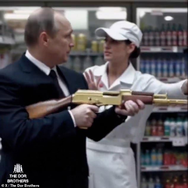 Russian President Vladimir Putin was shown committing crimes with a golden pistol