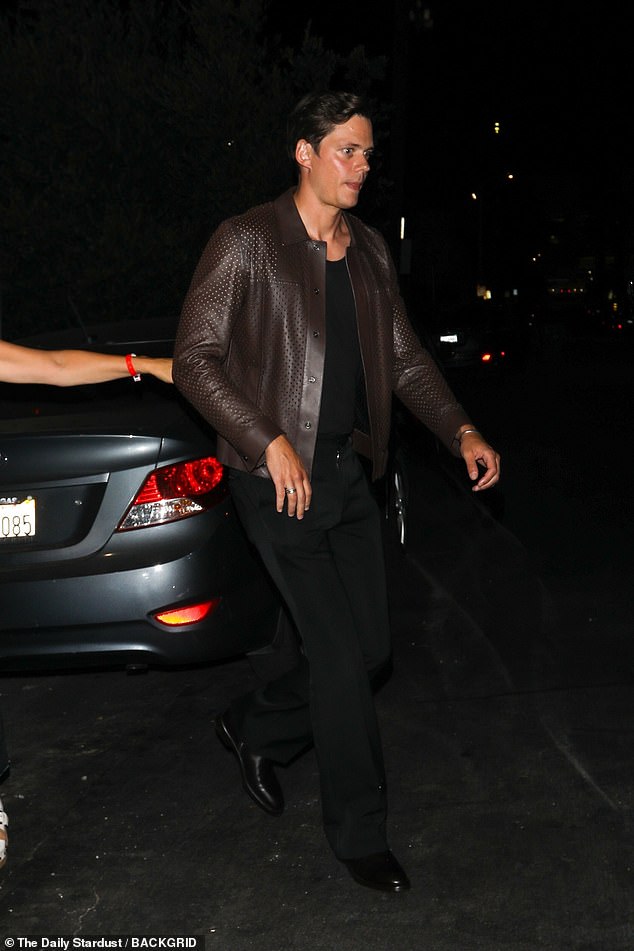 Swedish actor Bill, 34, looked handsome as he stepped out in a brown leather jacket layered over a simple black T-shirt