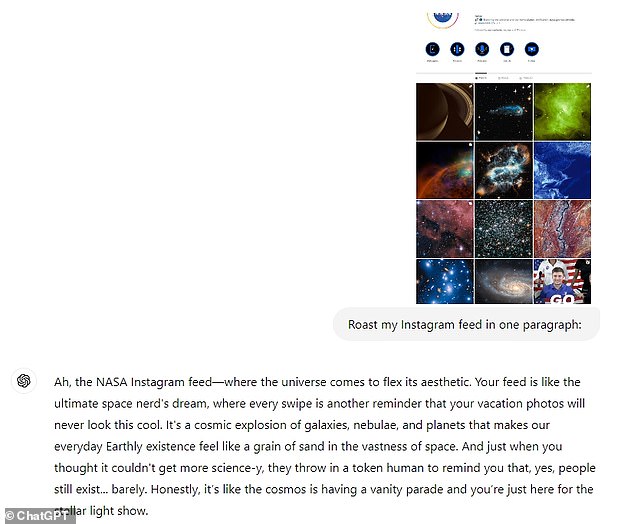 The AI ​​bot, however, couldn't find anything mean to say about NASA's Instagram profile. 