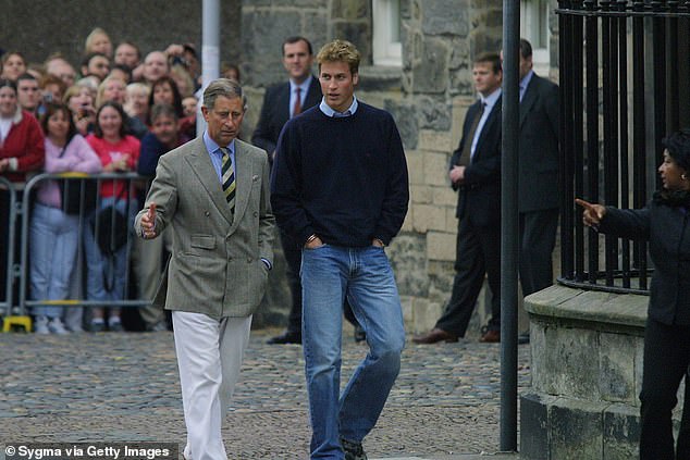 Charles and William greeted the crowds upon the young prince's arrival at St Andrews in 2001