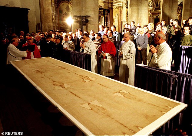 The canvas was first presented to the public in the 1350s, when it was displayed in the small collegiate church in Lirey, a village in northern France