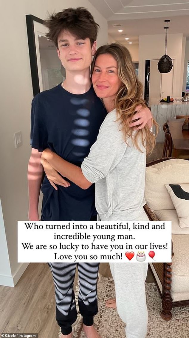 In one of her photos, Jack is seen much more recently, embracing Gisele and towering over her, despite the fact that she herself is 6ft 1in."