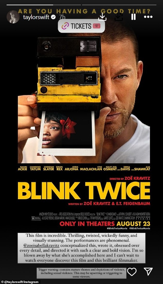 Though she raised eyebrows for not promoting her longtime friend Blake Lively's new film, It Ends With Us, which features her 2020 song My Tears Ricochet, the 34-year-old pop star Zoe Kravitz gave a heartfelt shout-out for her directorial debut, Blink Twice.