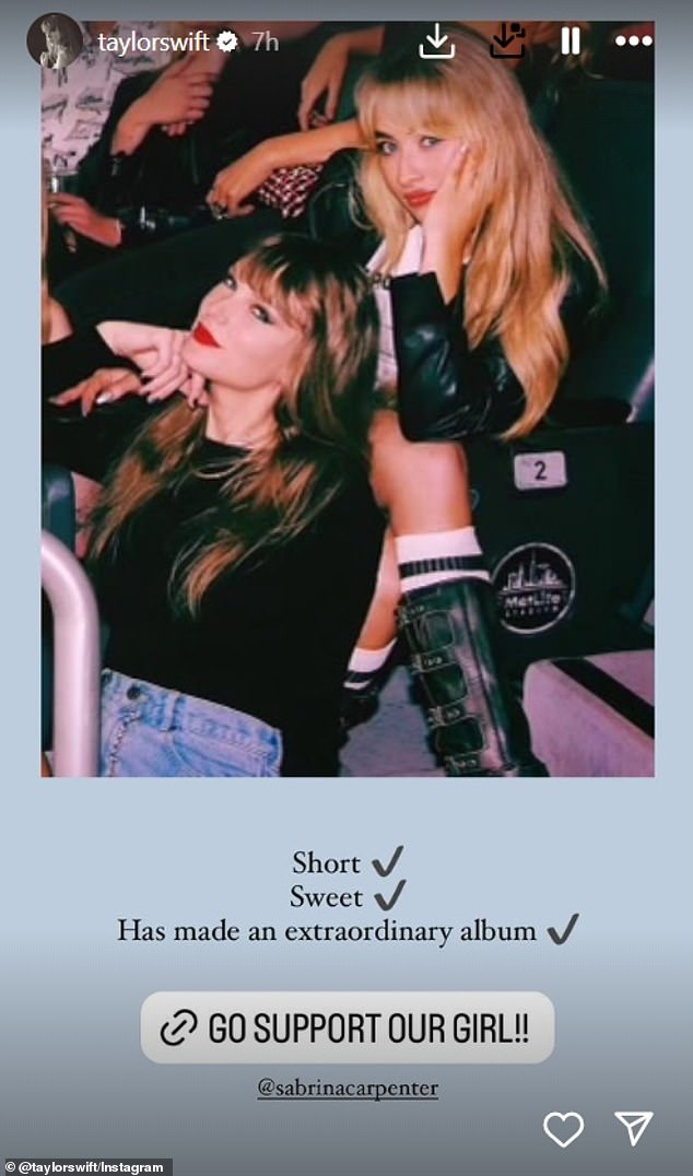 Additionally, the billionaire showed her support for Sabrina Carpenter, who released her sixth album, Short 'n Sweet, on Friday.