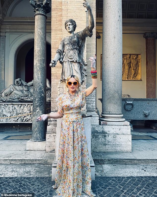 The Material Girl lived up to her name during her Italian jaunt, donning opulent costumes at historical locations to glam up the name of her age.