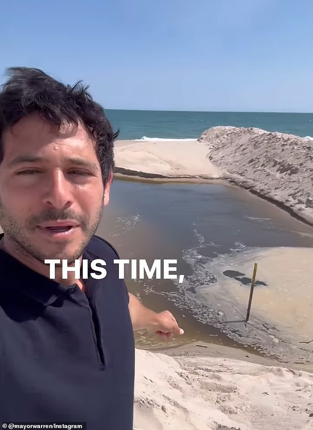 The city's former mayor, Jessie Warren, shared videos of the beach on his Instagram and accused the city of pumping the polluted water into the ocean