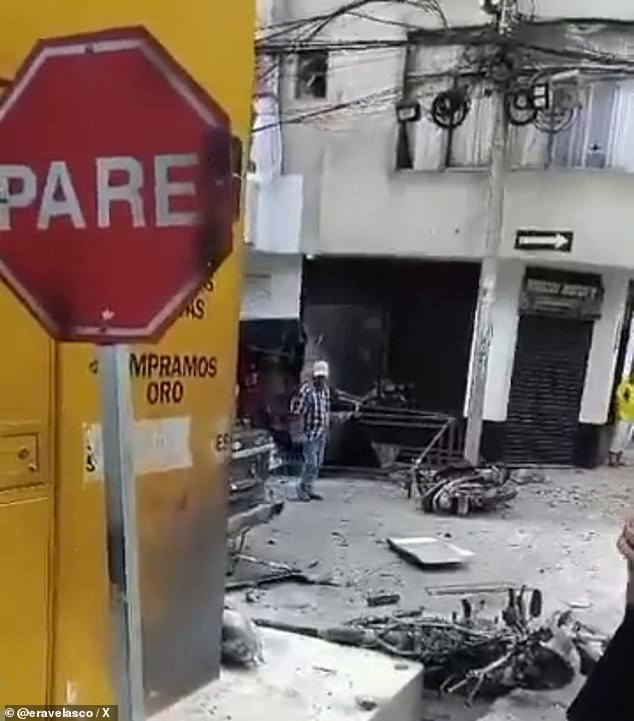 A motorcycle loaded with explosives exploded Thursday near a hotel and a police station in Samaniego, Colombia. Authorities are investigating whether the suspects targeted the hotel or the police