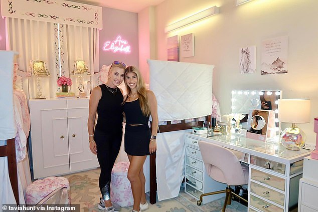 Her mother, former beauty queen Tavia Hunt (seen together in the dorm room), shared a glimpse of the lavish dorm room via Instagram on Thursday