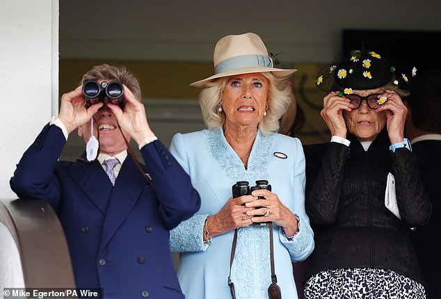 Queen Camilla grimaced as she watched the action at the Ebor Festival from the Royal Box