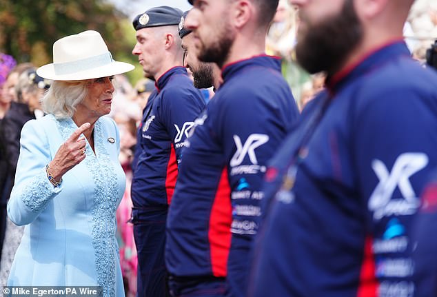 The 77-year-old royal patron of York Racecourse looked elegant in a pale blue coat dress with floral embellishments