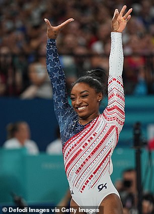 Simone Biles wears American flag jersey outfit at the Paris Olympics