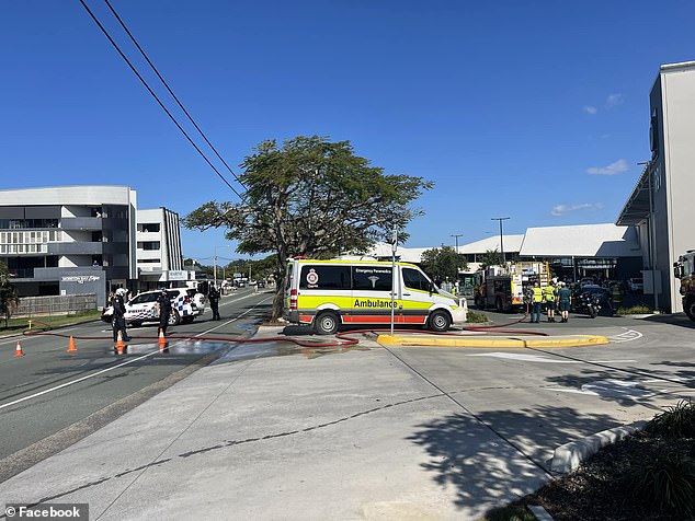 Emergency services rushed to Redland Bay Village on Broadwater Terrace in Queensland at around 1.20pm on Saturday (pictured)