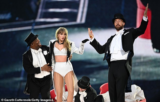 Travis Kelce surprised the crowd at Wembley by appearing on stage with his girlfriend Taylor Swift in June