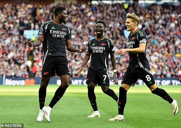 Thomas Partey (left) added a second in the second half to put the game beyond Villa's reach