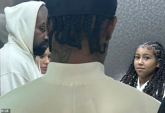 Bianca and Kanye are joined by his three older children - North (right) and her brother Saint, eight, and sister Chicago, six.