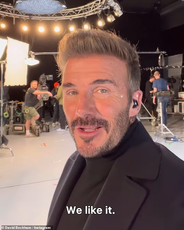 The former England footballer, 49, showed off his smooth skin while on set filming a new advert for Bowers & Wilkins Pi6 earphones