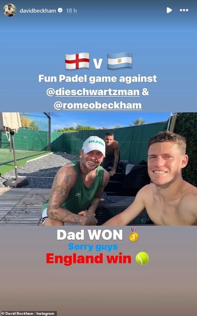 The former England player didn't seem to take his loss too seriously as he reposted the photo of Romeo, with his own caption: 'Had to let you win at least one game'