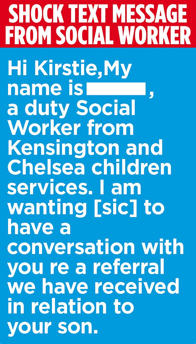 On Thursday at 12.40pm, Mrs Allsopp received the above text message from a social worker from 'Kensington and Chelsea children [sic] services'