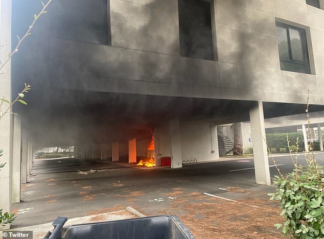 On Saturday, two cars were set on fire at a synagogue in France, in what is being seen as terrorism (Pictured: The fire at the synagogue)