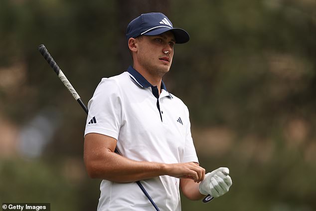 The Swedish golfer played with a handkerchief up his nose as he continued his round