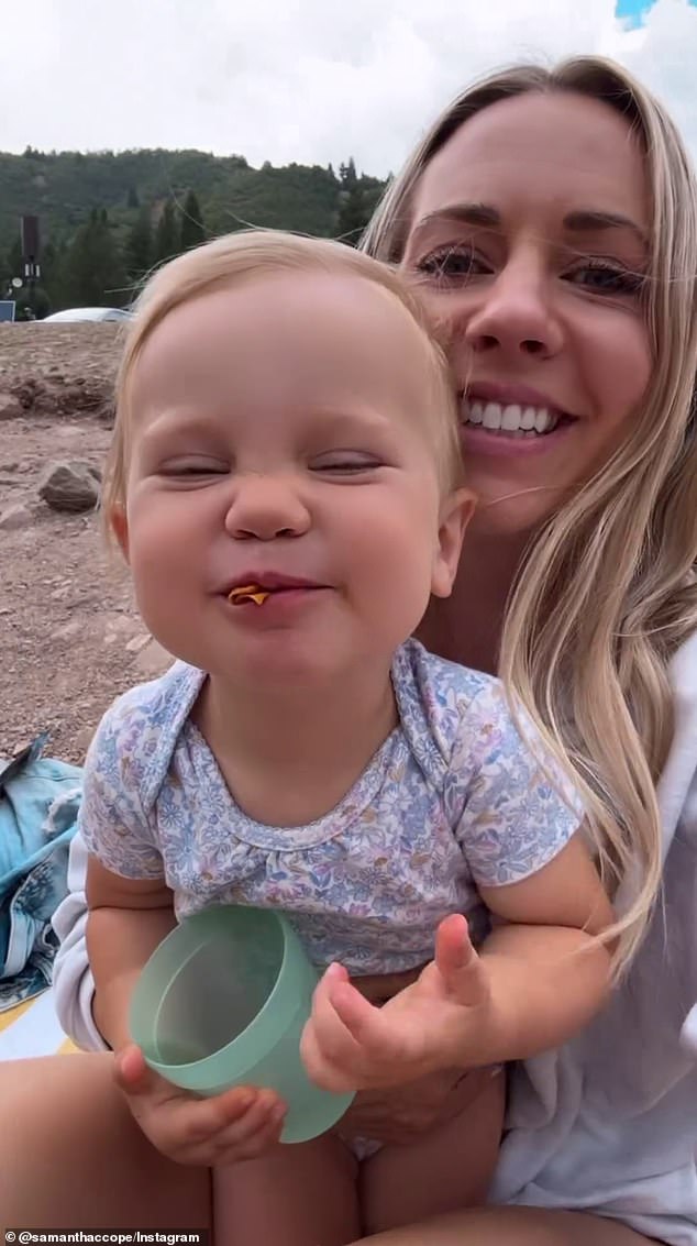 Cope shared a number of clips in the post of herself spending time with her one-year-old daughter, Dylan Rose — who she shares with Lawrence