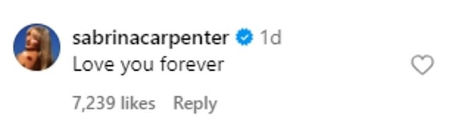 Carpenter wrote a short and sweet message in the comments: 