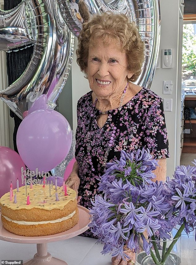 Lorraine Kaemphel can still remember her 99 years well - and can even remember being sick one Christmas as a baby (pictured on her 99th birthday)