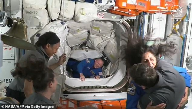 Mr. Wilmore and Ms. Williams board the ISS after boarding the Boeing Starliner on June 6