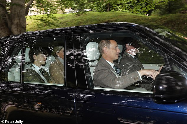 Prince Edward was photographed earlier this morning driving Tim Lawrence, his wife and son to church