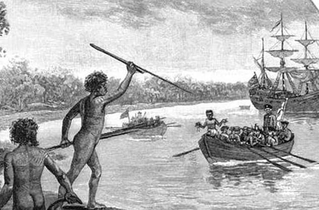 Mayo says that no matter who colonized Australia, Europeans were not more intelligent because they out-competed the Aboriginals. Above is a sketch of Captain Cook landing at Botany Bay, 1770