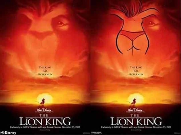 Meanwhile, Lion King fans have discovered a sexy silhouette hidden in Simba's face on the 'King Has Returned' poster