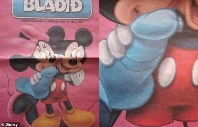 Meanwhile, a cover for Mickey and Minnie Mouse Adventure shows Mickey and Minnie giving each other a sweet hug. Some Disney fans, however, think that the blue dress she's wearing unfortunately looks like a phallus