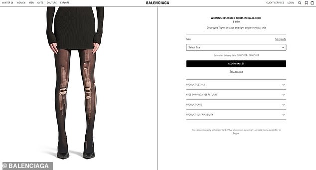 The tights as listed on the brand's website, where they are available in both black and light beige