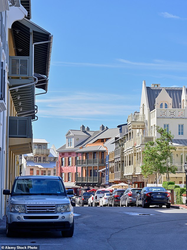 The area's popularity has sent home prices skyrocketing, with the median home price rising from $1.1 million in 2019 to a staggering $3 million this year in Rosemary Beach (Pictured: Rosemary Beach, Florida's Gulf Coast Main Street)