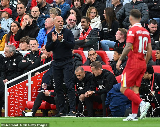 Slot's reaction on the touchline was more subdued than his predecessor's to a Liverpool goal