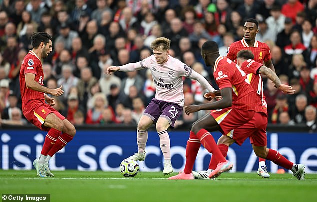 The impressive Keane Lewis-Potter also forced a save from Liverpool goalkeeper Allison