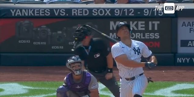 Yankees batter Giancarlo Stanton's bat broke and flew into the umpire's face during his backswing