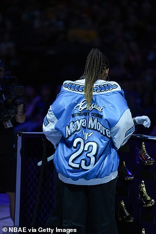 The retired WNBA star wore a custom bomber jacket with her number 23 on the back