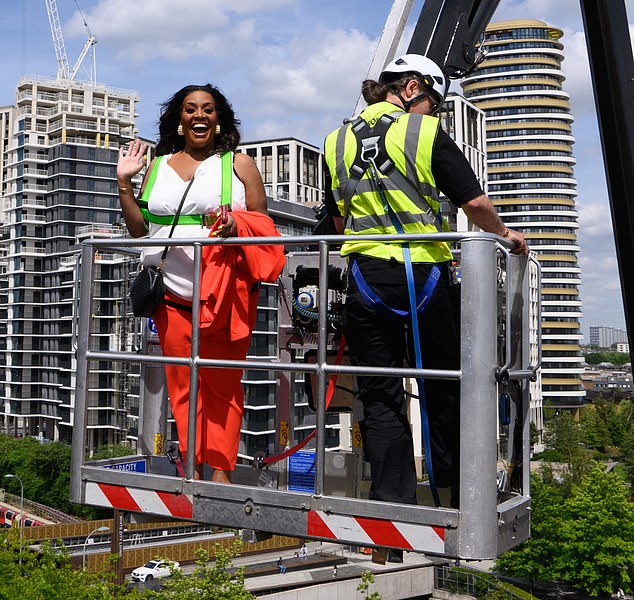 Cat and Ben joined Friday's presenters Alison Hammond (pictured) and Dermot O'Leary to film a dramatic new promo