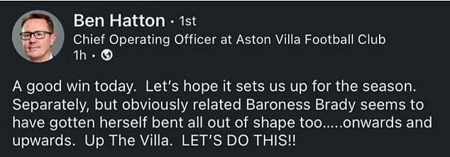 Aston Villa's outspoken COO Ben Hatton made his feelings clear in late-night social media posts