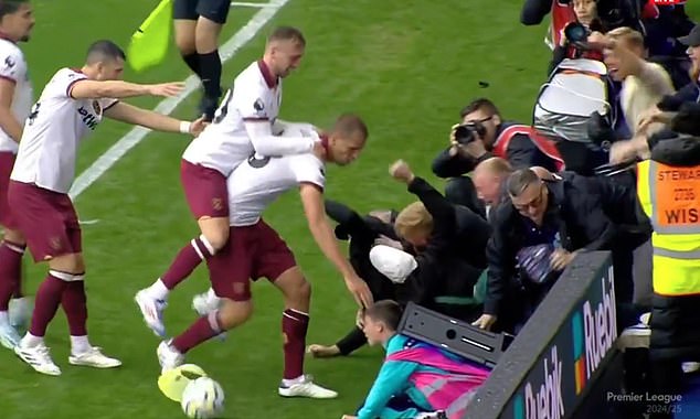 Tomas Soucek rushed to free a trapped ball boy after an advertising board fell over