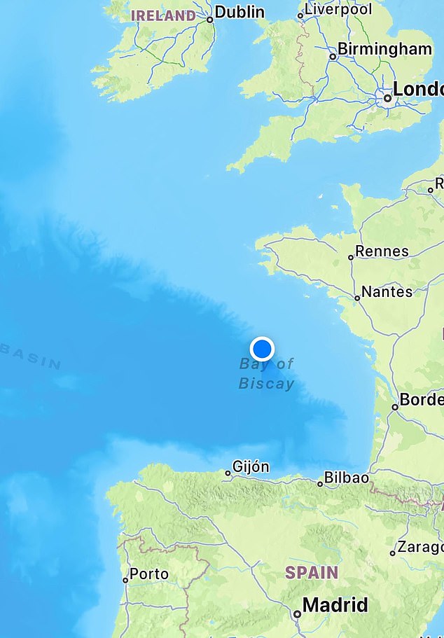 When Mrs Sturgis had to be rescued she was crossing the Bay of Biscay off the west coast of France